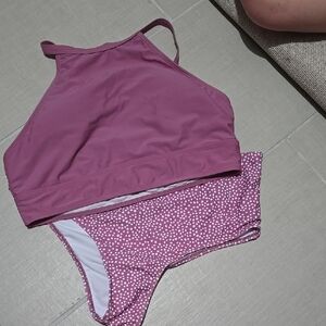 Pink High Neck Bikini Set